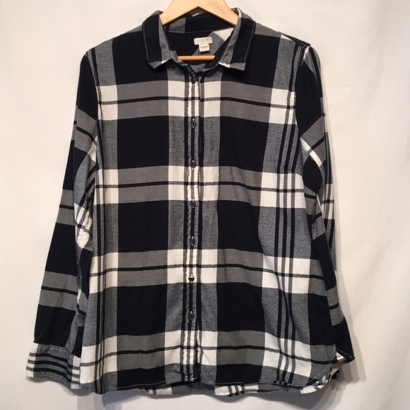 J. Crew Tops - J. Crew Black & White Flannel Size XL